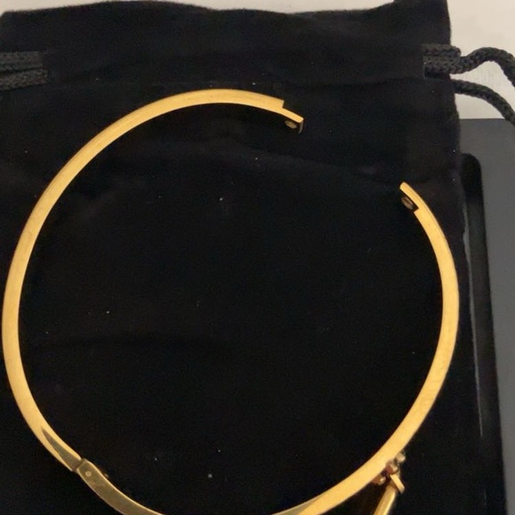 Gold toned and Brown Bangle Bracelet with Lock Charm - Picture 6 of 7